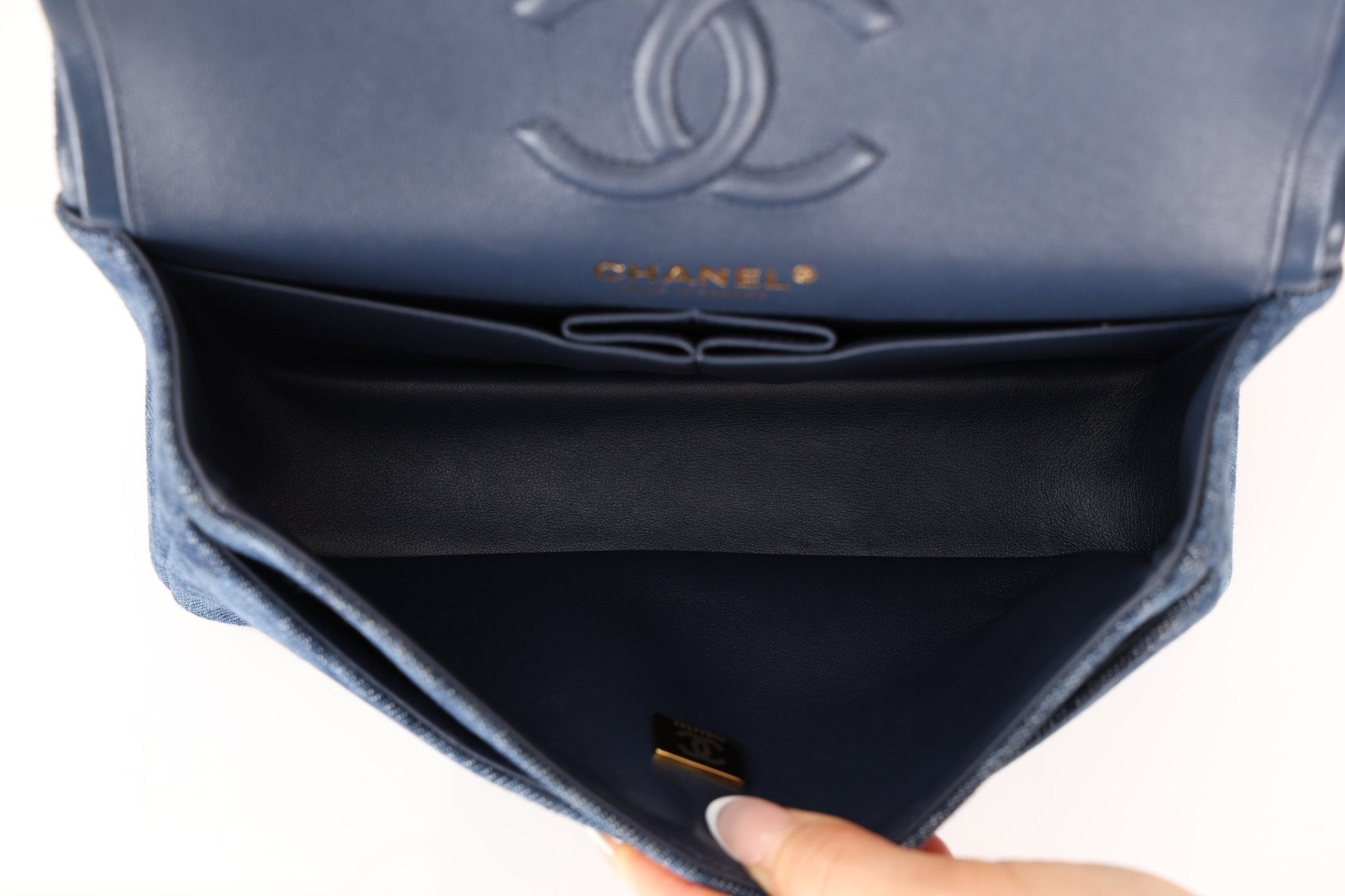 Chanel 2022 Quilted Trompe L'oeil Denim Small Classic Flap GHW - FashioNica