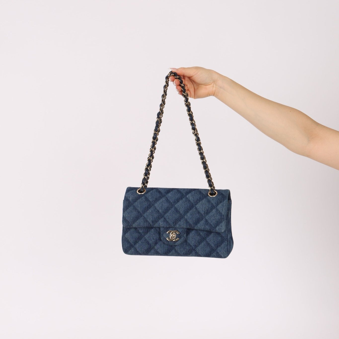 Chanel 2022 Quilted Trompe L'oeil Denim Small Classic Flap GHW - FashioNica