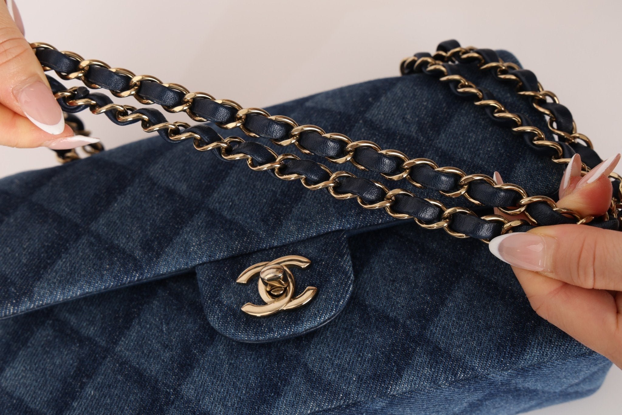 Chanel 2022 Quilted Trompe L'oeil Denim Small Classic Flap GHW - FashioNica