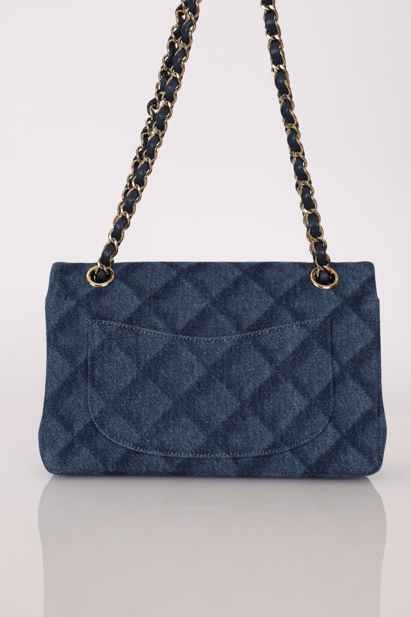 Chanel 2022 Quilted Trompe L'oeil Denim Small Classic Flap GHW - FashioNica