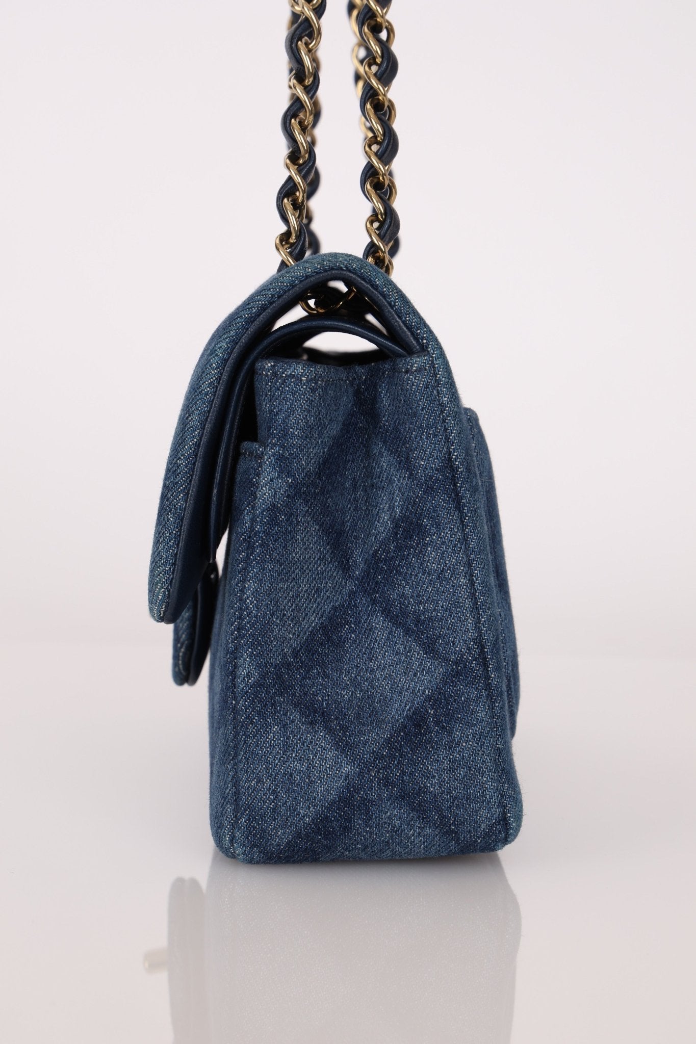 Chanel 2022 Quilted Trompe L'oeil Denim Small Classic Flap GHW - FashioNica