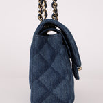 Chanel 2022 Quilted Trompe L'oeil Denim Small Classic Flap GHW - FashioNica