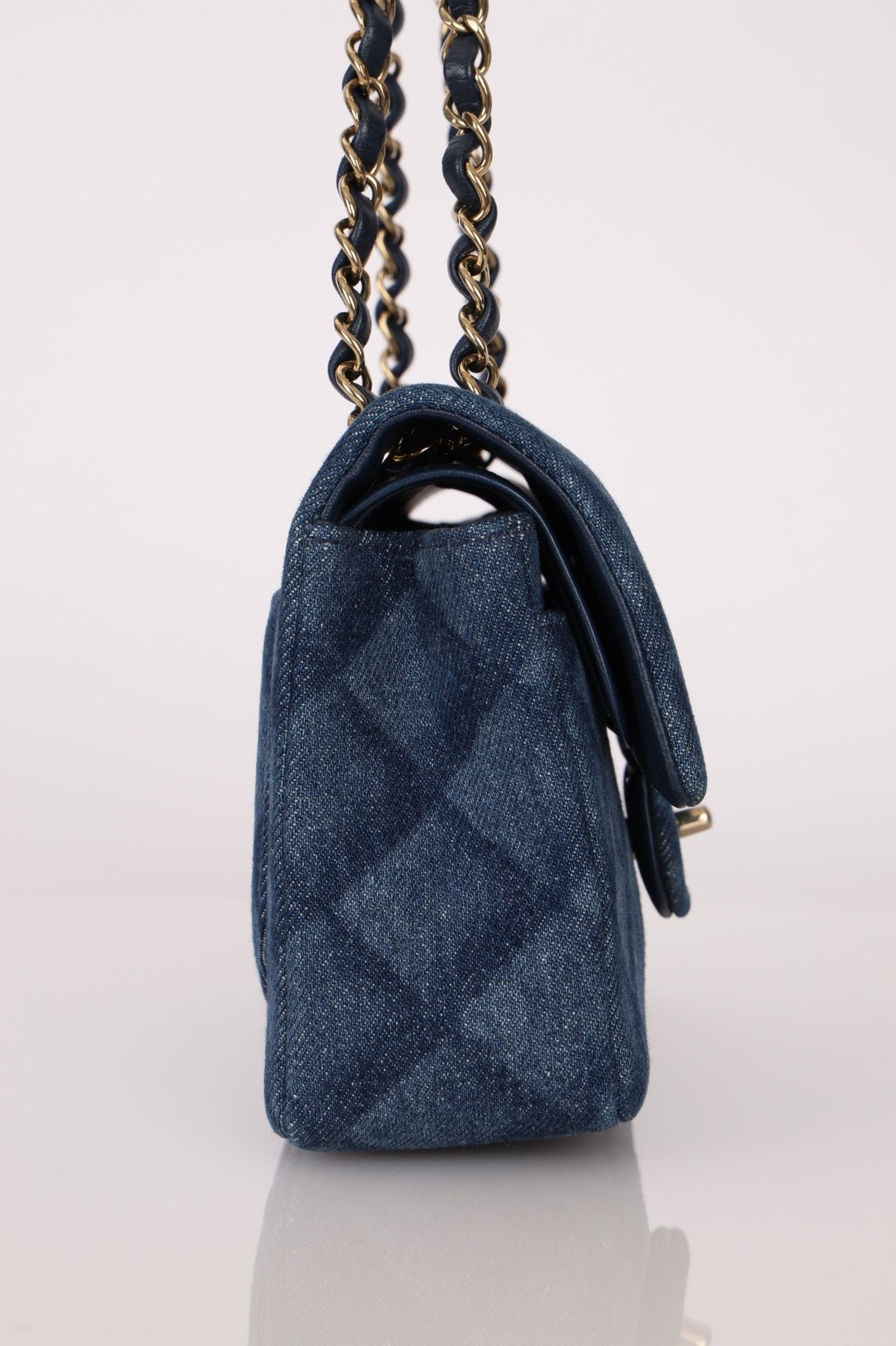 Chanel 2022 Quilted Trompe L'oeil Denim Small Classic Flap GHW - FashioNica