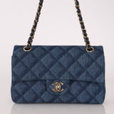 Chanel 2022 Quilted Trompe L'oeil Denim Small Classic Flap GHW - FashioNica