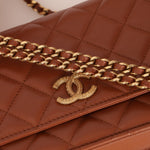 Chanel 2023 Cognac Lambskin Studded CC Wallet On Chain GHW - FashioNica