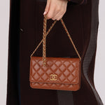 Chanel 2023 Cognac Lambskin Studded CC Wallet On Chain GHW - FashioNica