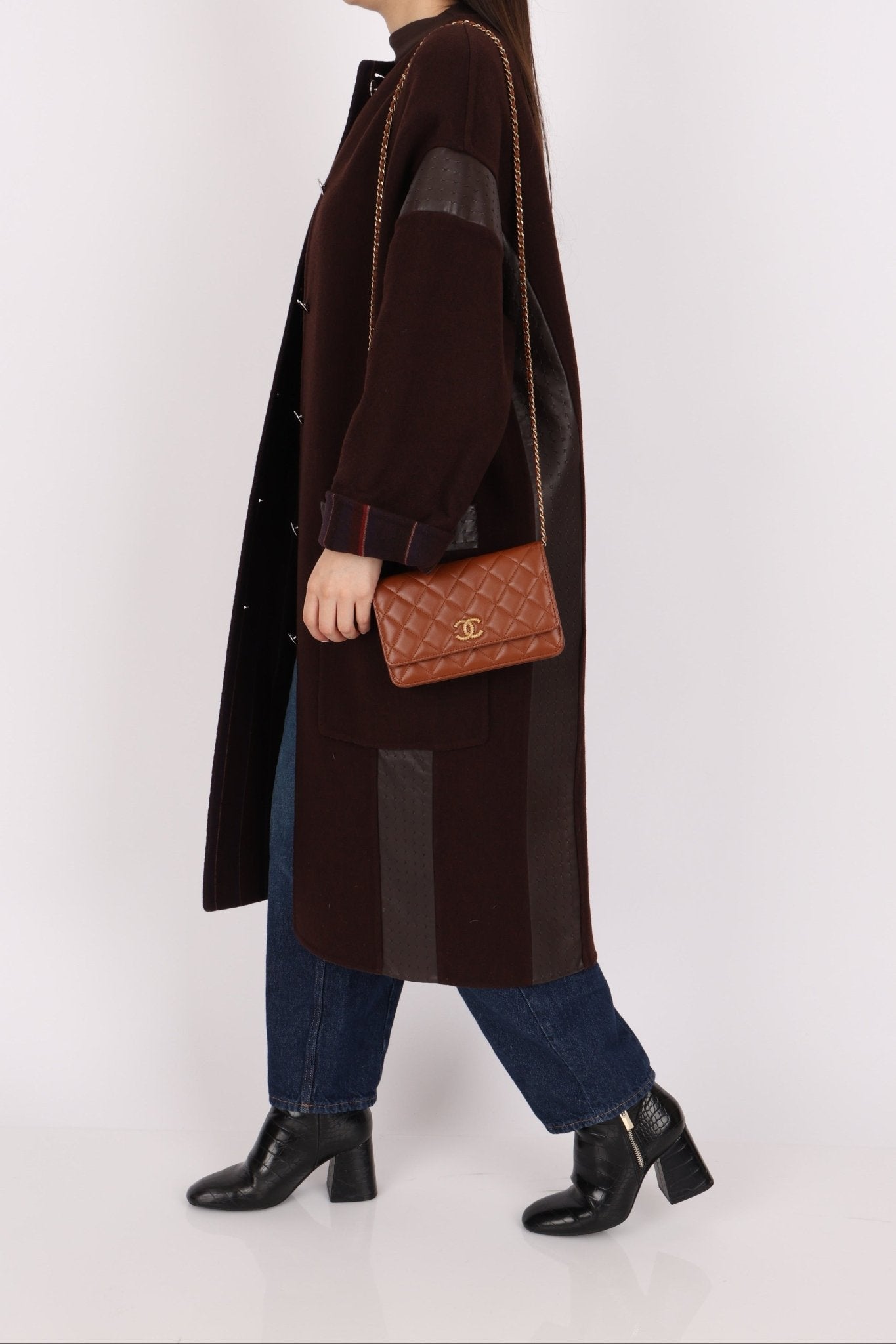 Chanel 2023 Cognac Lambskin Studded CC Wallet On Chain GHW - FashioNica