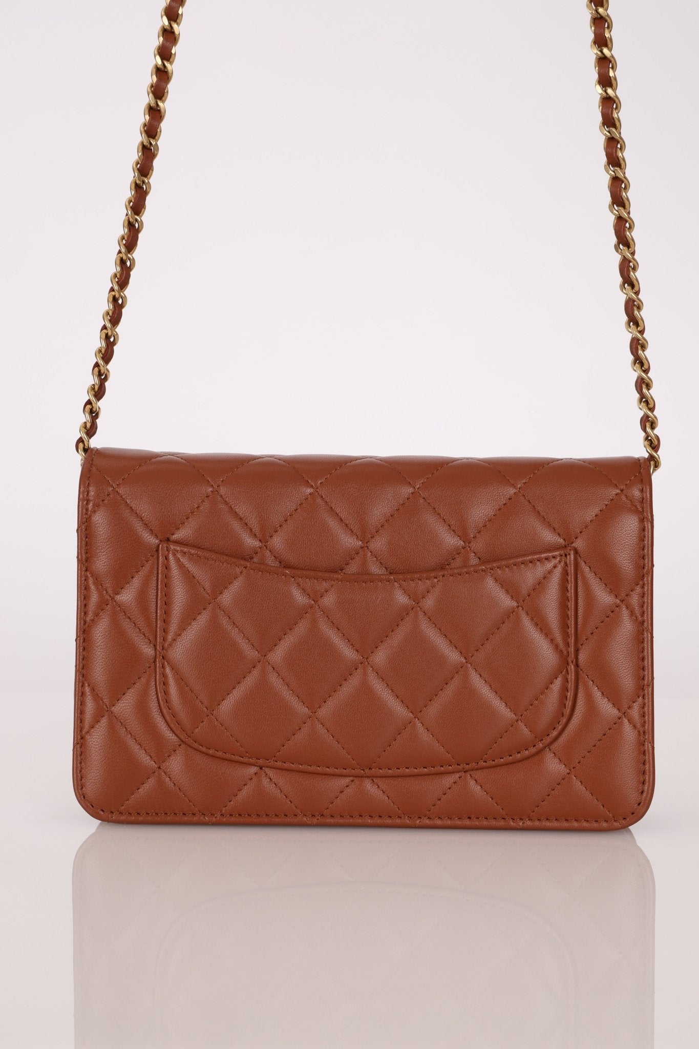 Chanel 2023 Cognac Lambskin Studded CC Wallet On Chain GHW - FashioNica