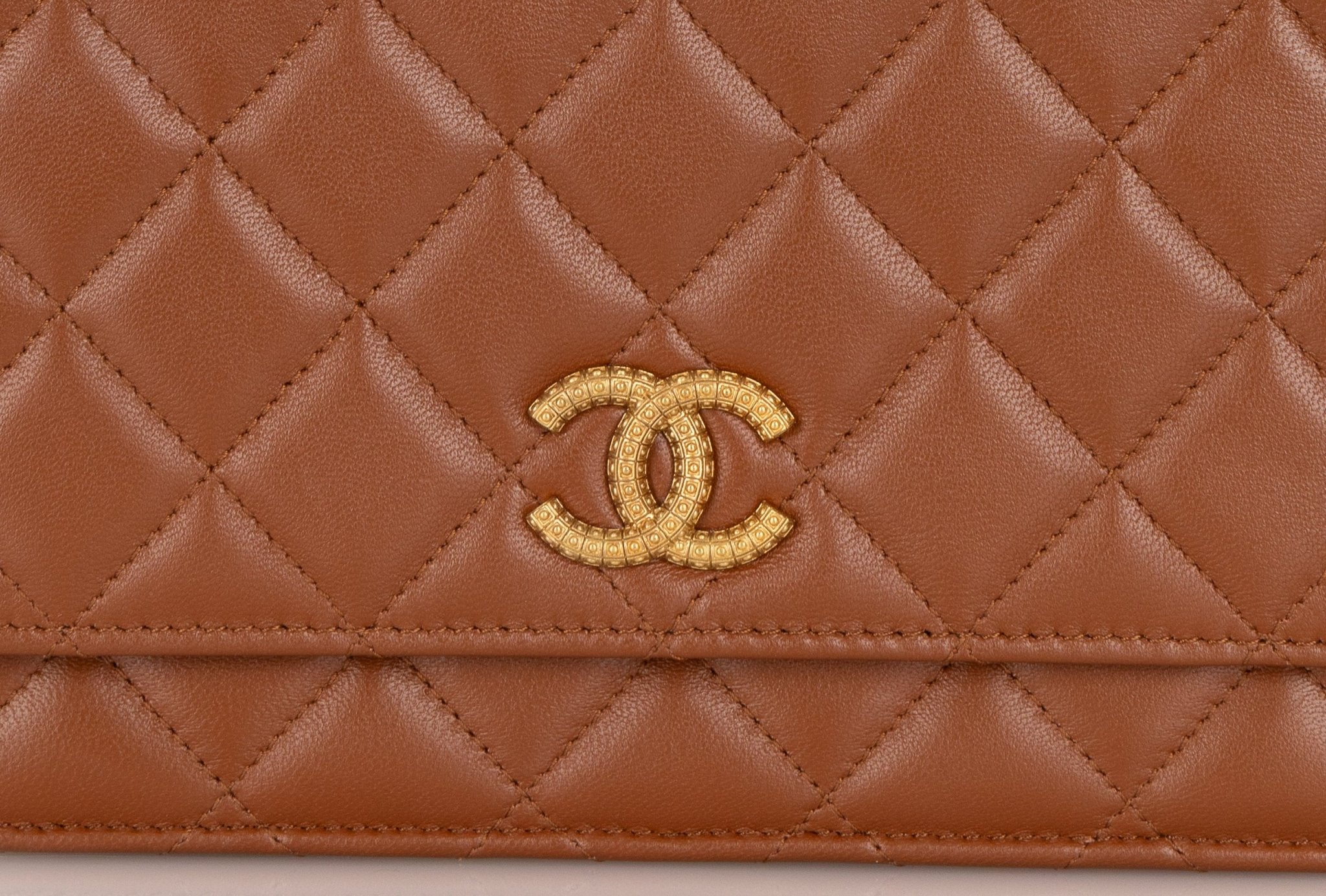 Chanel 2023 Cognac Lambskin Studded CC Wallet On Chain GHW - FashioNica