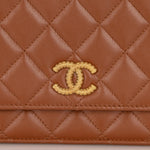 Chanel 2023 Cognac Lambskin Studded CC Wallet On Chain GHW - FashioNica