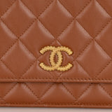 Chanel 2023 Cognac Lambskin Studded CC Wallet On Chain GHW - FashioNica