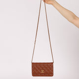 Chanel 2023 Cognac Lambskin Studded CC Wallet On Chain GHW - FashioNica