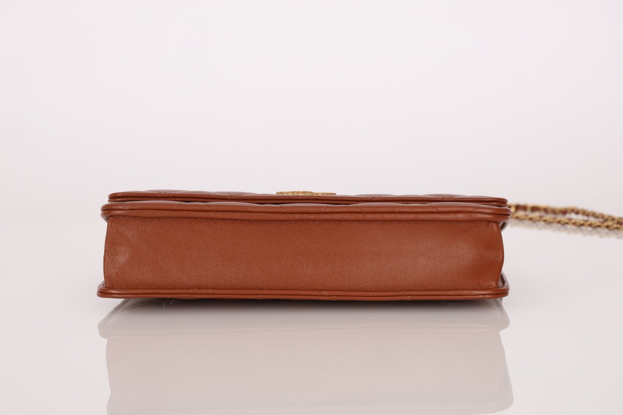 Chanel 2023 Cognac Lambskin Studded CC Wallet On Chain GHW - FashioNica