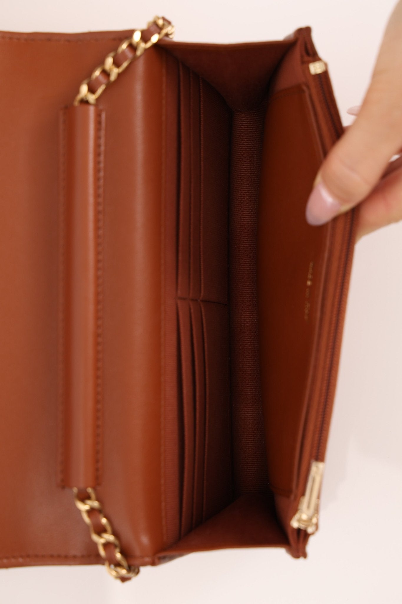 Chanel 2023 Cognac Lambskin Studded CC Wallet On Chain GHW - FashioNica