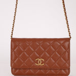 Chanel 2023 Cognac Lambskin Studded CC Wallet On Chain GHW - FashioNica