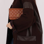 Chanel 2023 Cognac Lambskin Studded CC Wallet On Chain GHW - FashioNica