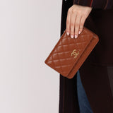 Chanel 2023 Cognac Lambskin Studded CC Wallet On Chain GHW - FashioNica
