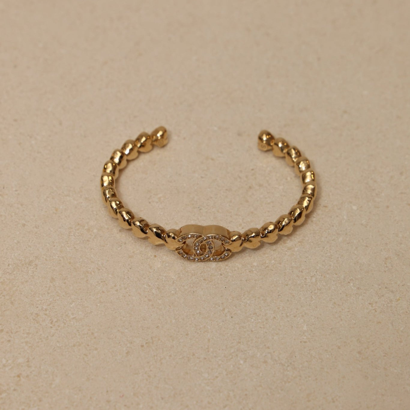 Chanel 2023 Crystal CC Strass Heart Bangle - FashioNica