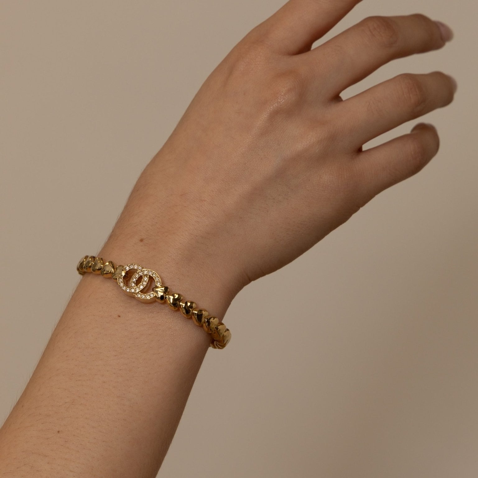 Chanel 2023 Crystal CC Strass Heart Bangle - FashioNica