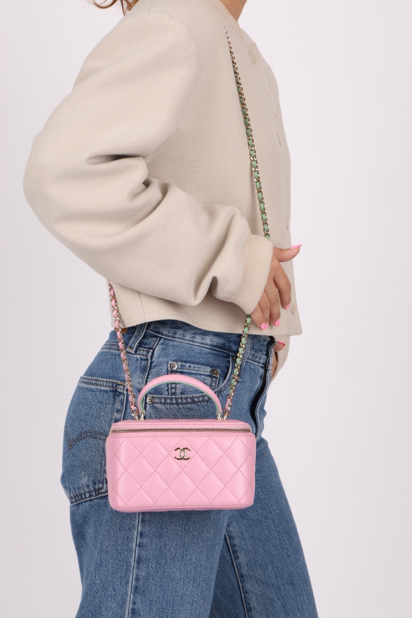 Chanel 2023 Lambskin Pink Pick Me Up Top Handle Vanity Crossbody - FashioNica