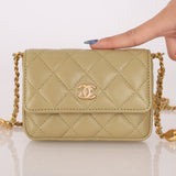 Chanel 2023 Lambskin Pistachio Coco Hearts Cardholder on Chain - FashioNica
