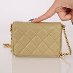 Chanel 2023 Lambskin Pistachio Coco Hearts Cardholder on Chain - FashioNica