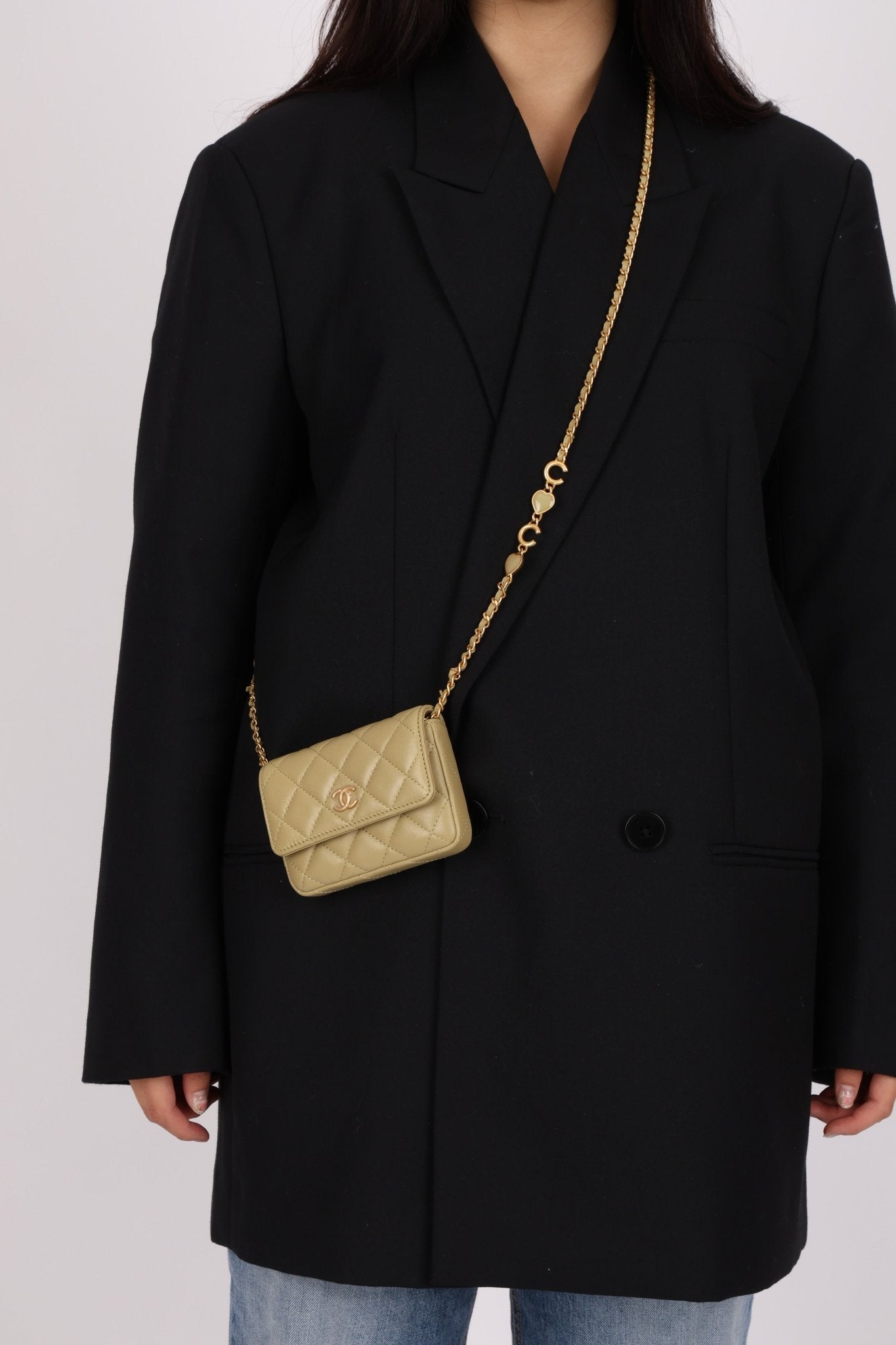 Chanel 2023 Lambskin Pistachio Coco Hearts Cardholder on Chain - FashioNica