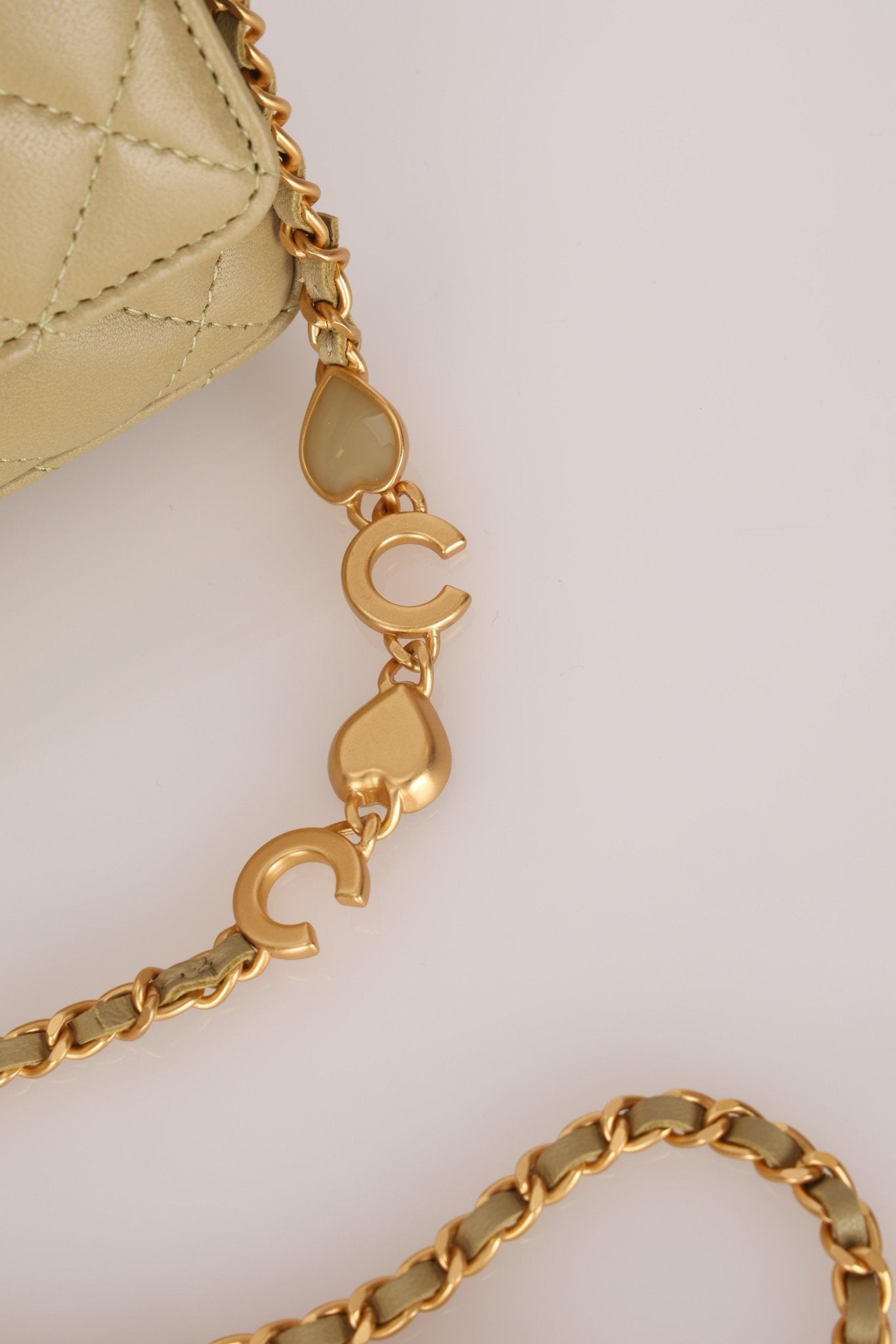 Chanel 2023 Lambskin Pistachio Coco Hearts Cardholder on Chain - FashioNica