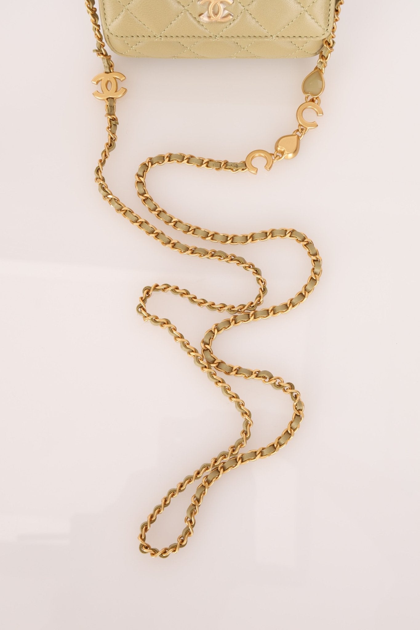 Chanel 2023 Lambskin Pistachio Coco Hearts Cardholder on Chain - FashioNica