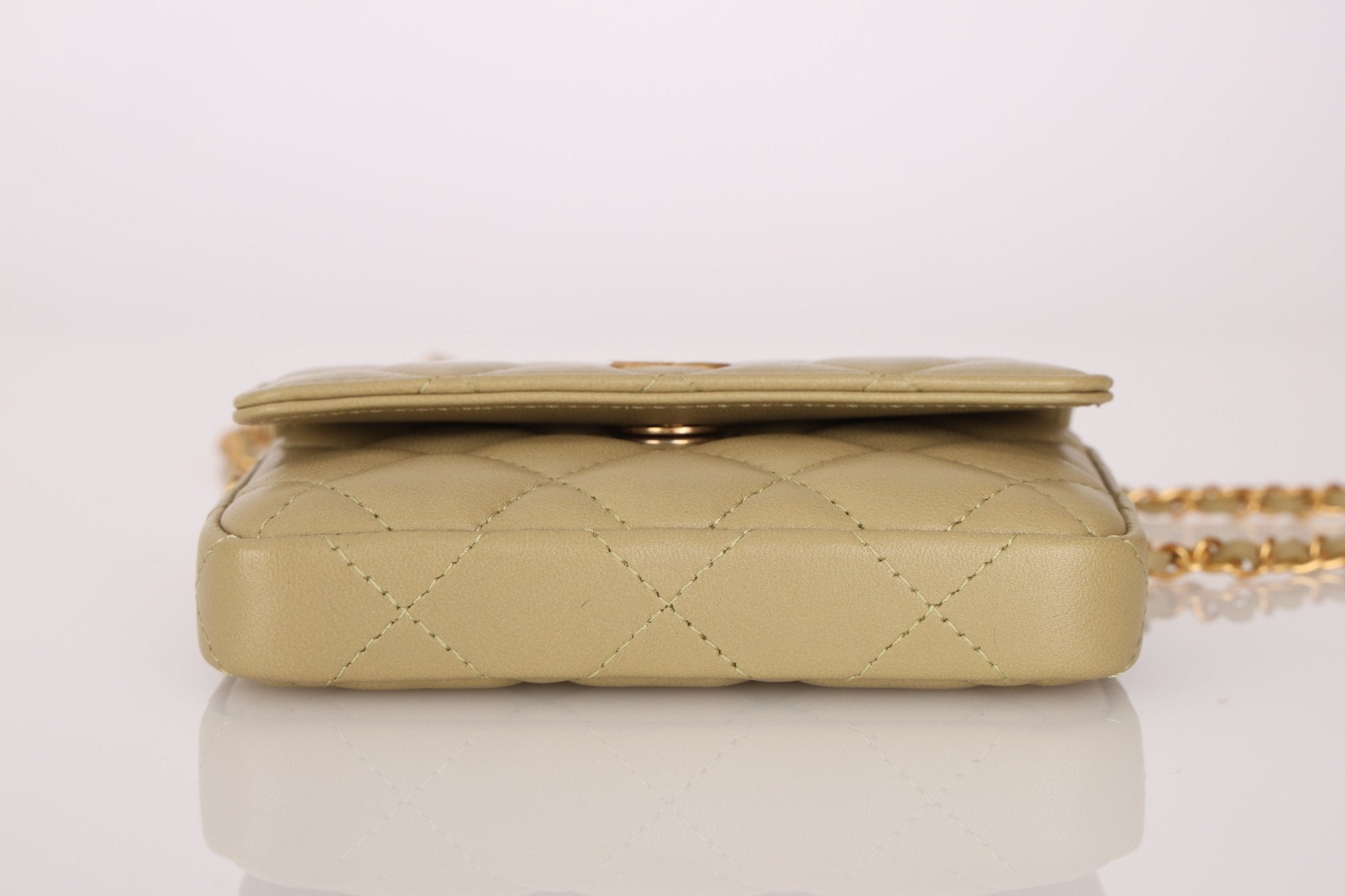 Chanel 2023 Lambskin Pistachio Coco Hearts Cardholder on Chain - FashioNica