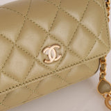 Chanel 2023 Lambskin Pistachio Coco Hearts Cardholder on Chain - FashioNica
