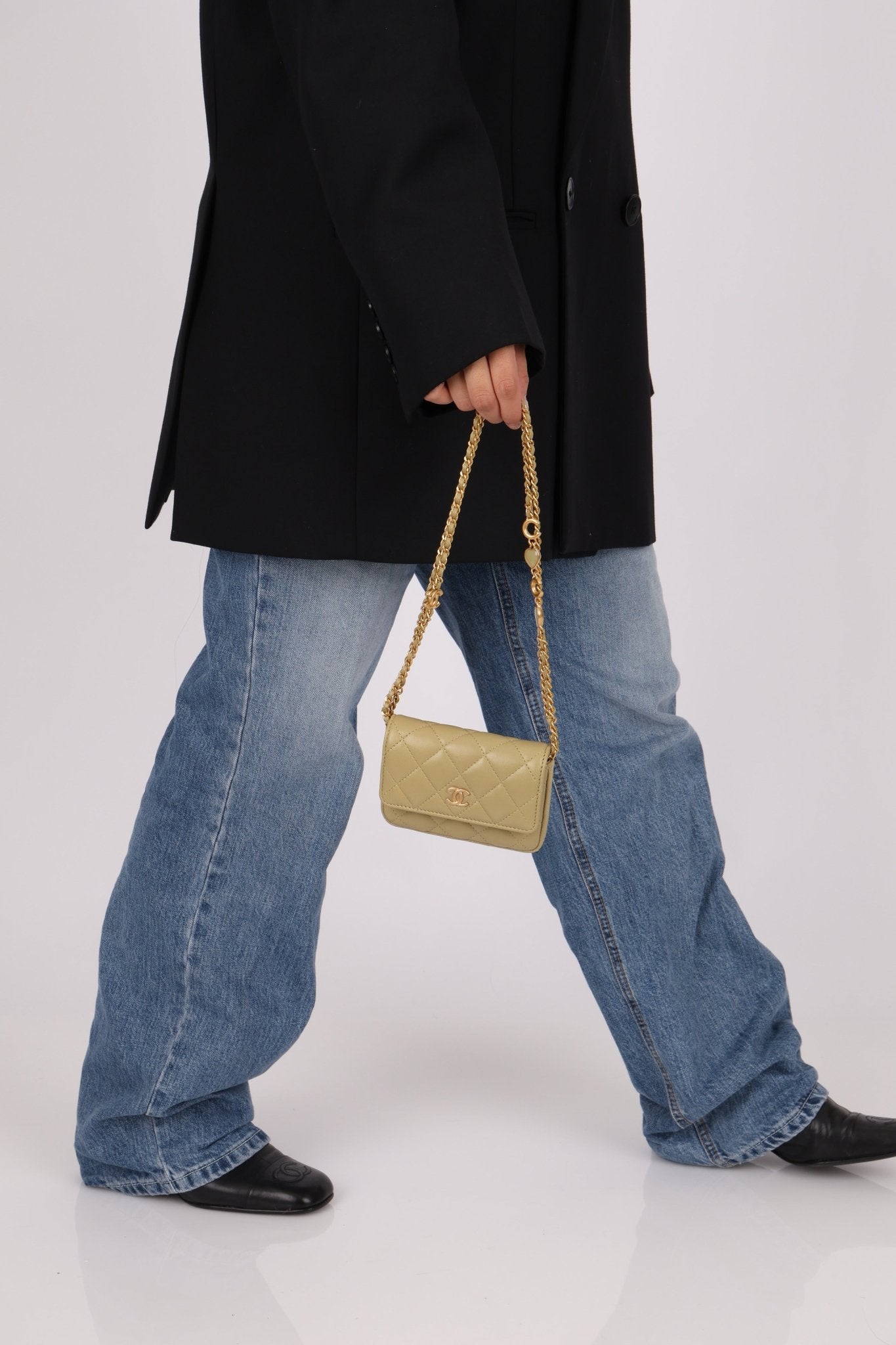 Chanel 2023 Lambskin Pistachio Coco Hearts Cardholder on Chain - FashioNica