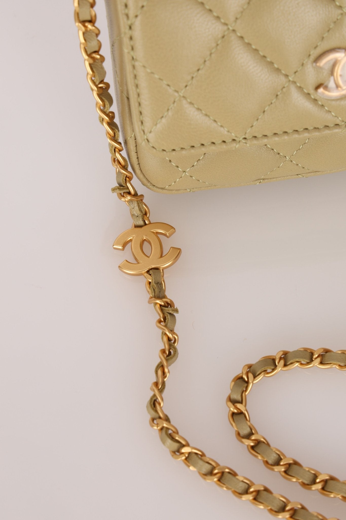 Chanel 2023 Lambskin Pistachio Coco Hearts Cardholder on Chain - FashioNica