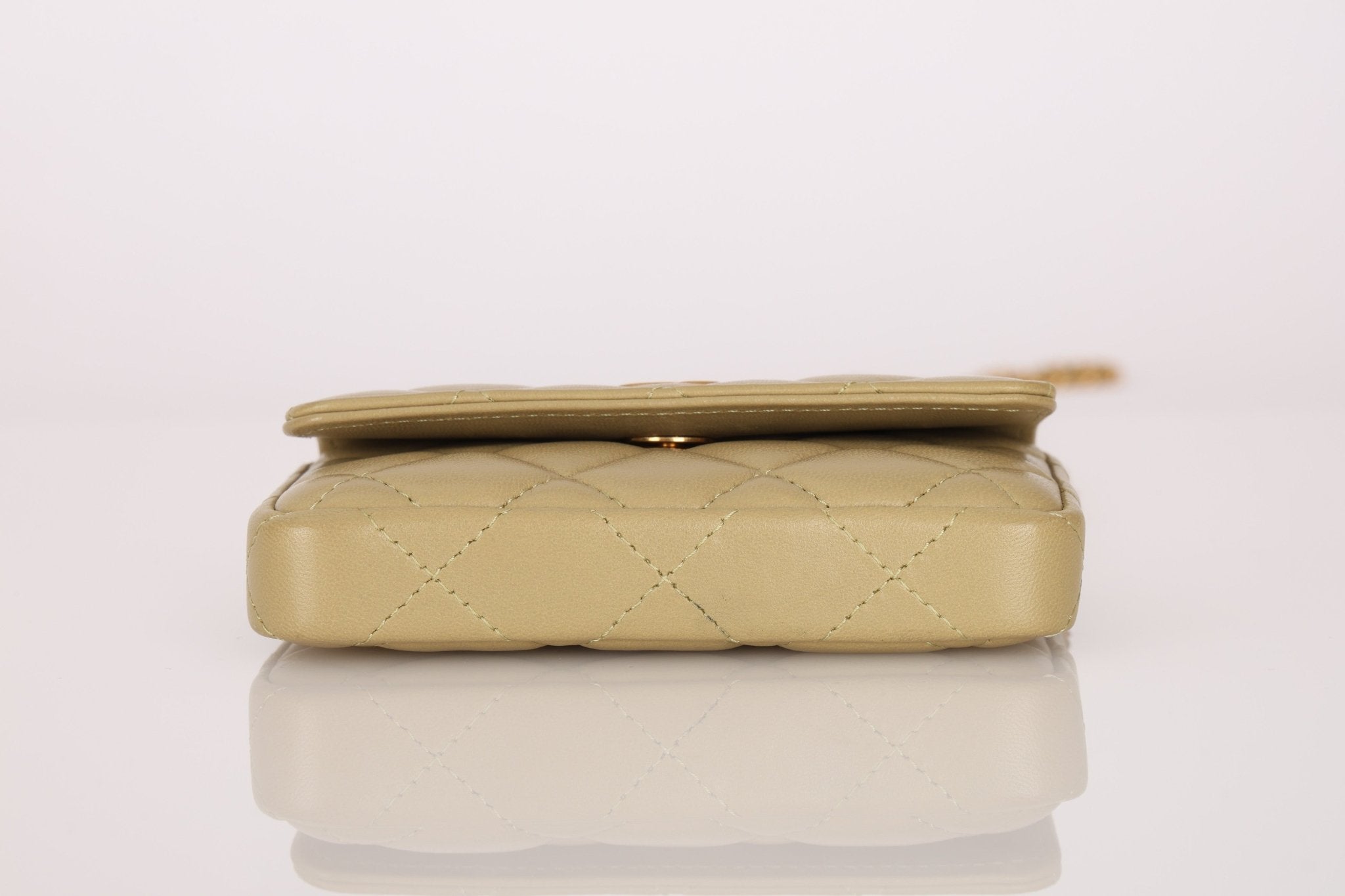 Chanel 2023 Matcha Lambskin Coco Cardholder on Chain - FashioNica