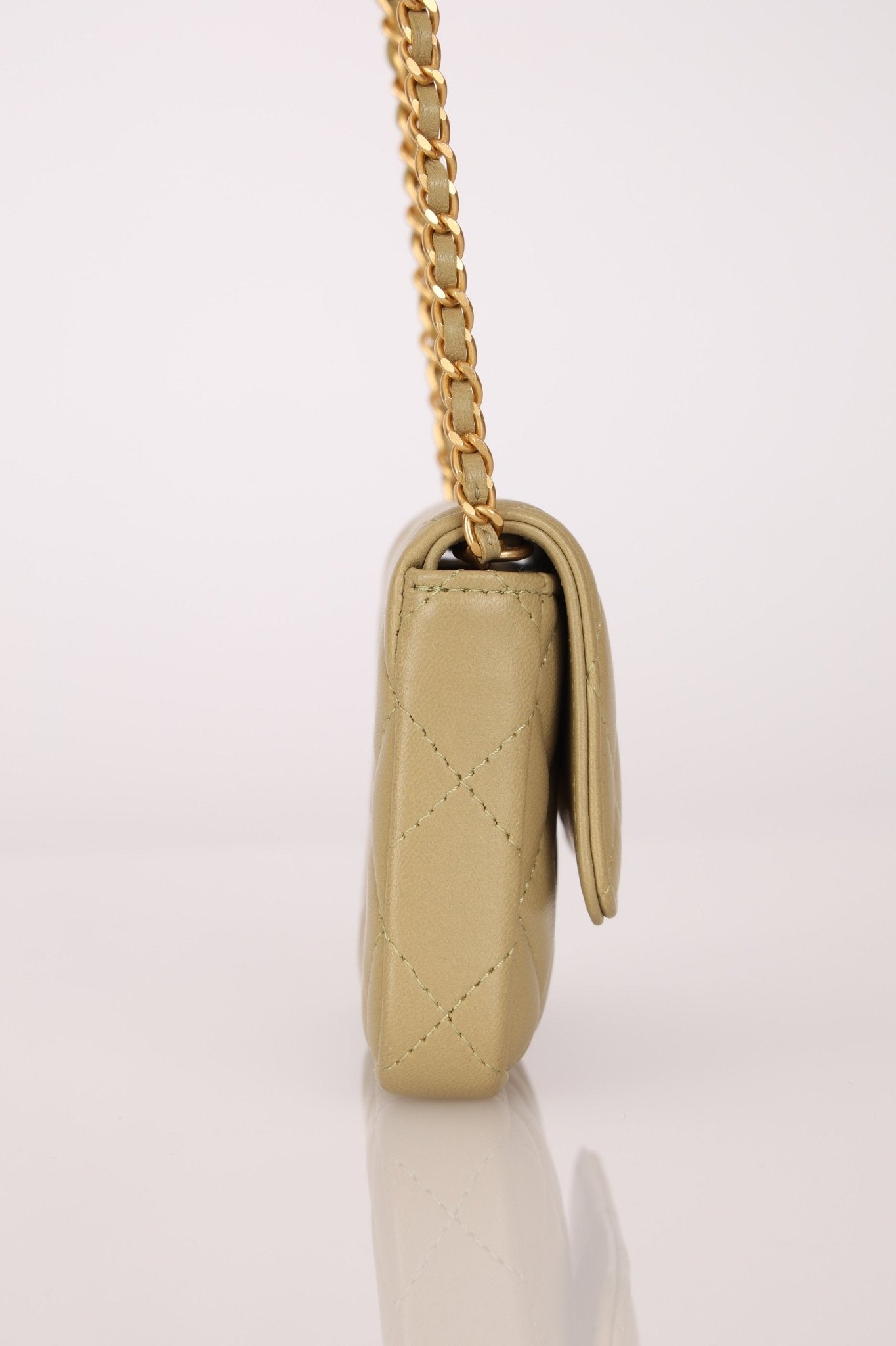 Chanel 2023 Matcha Lambskin Coco Cardholder on Chain - FashioNica