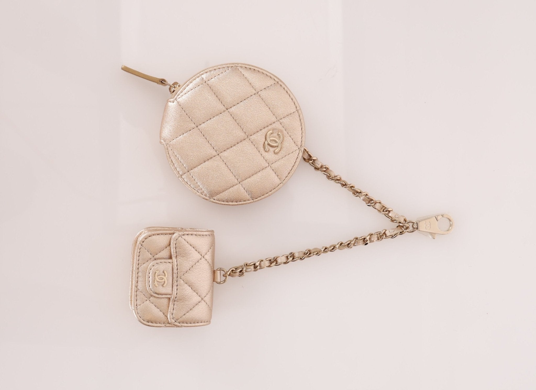 Chanel 2024 Gold Metallic Duo Coin Pouch - FashioNica