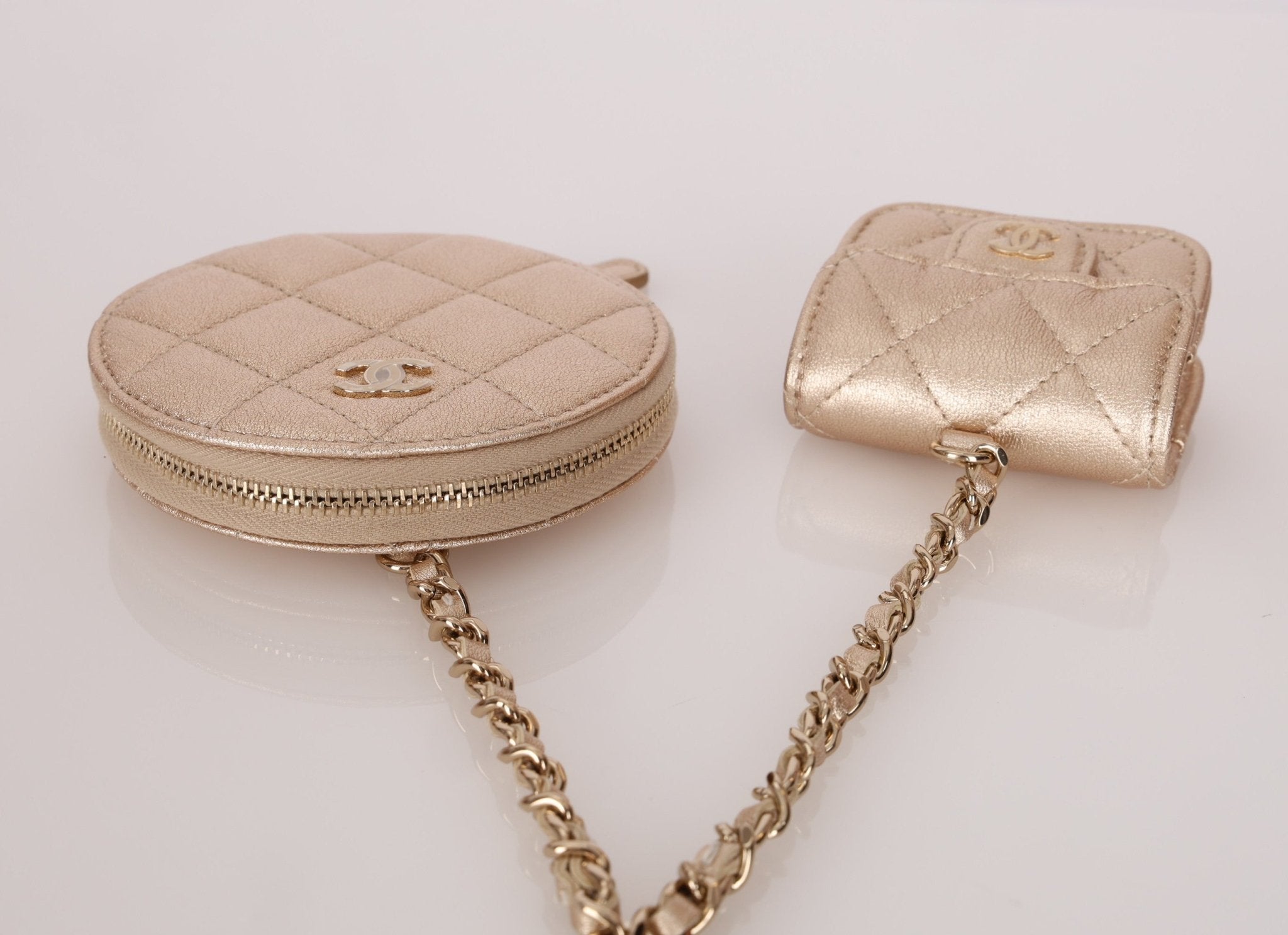 Chanel 2024 Gold Metallic Duo Coin Pouch - FashioNica