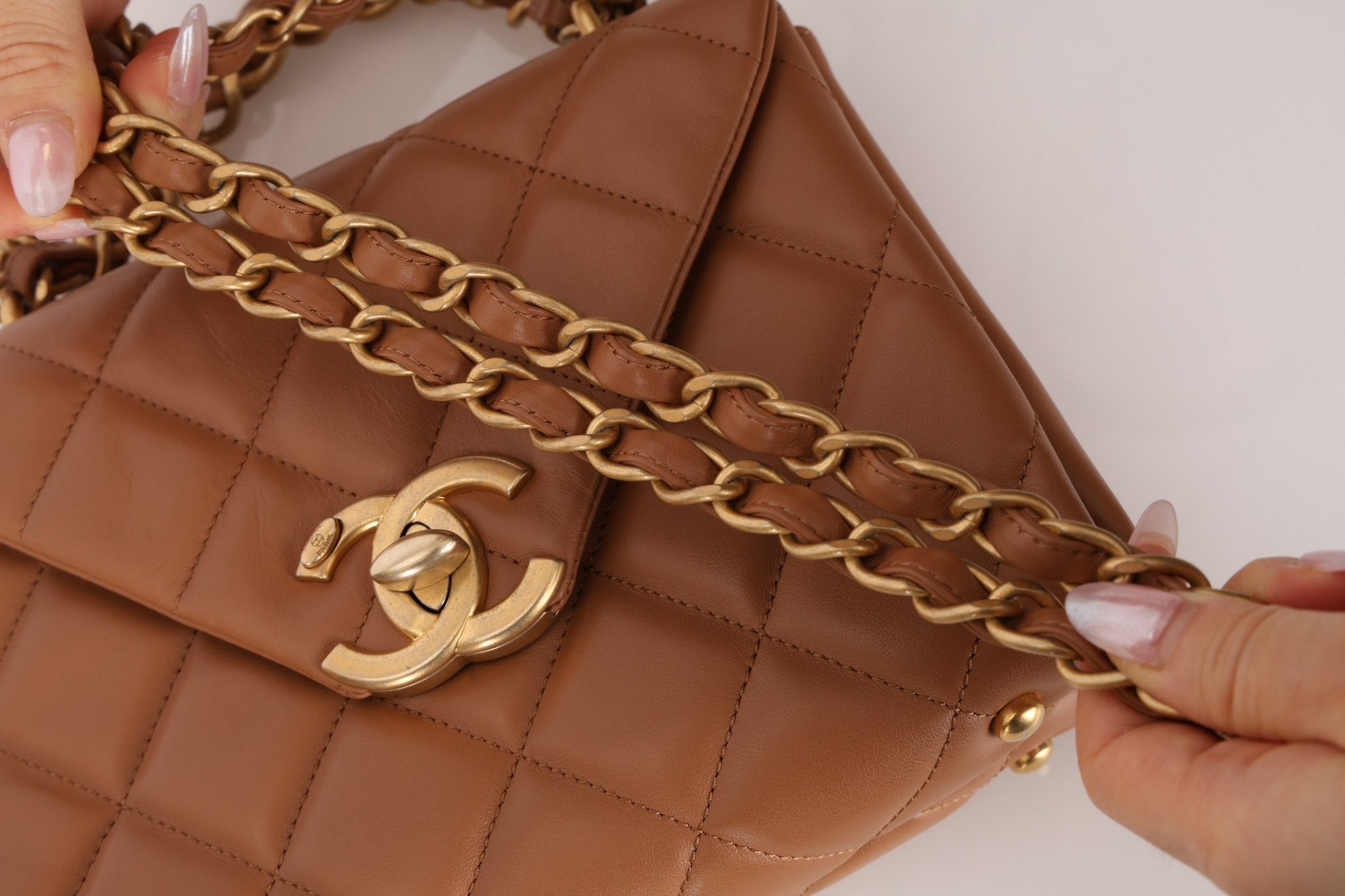 Chanel 2024 Tan Calfskin Envelope Chain Flap Bag - FashioNica