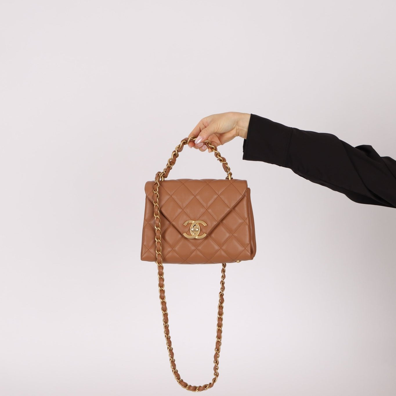 Chanel 2024 Tan Calfskin Envelope Chain Flap Bag - FashioNica
