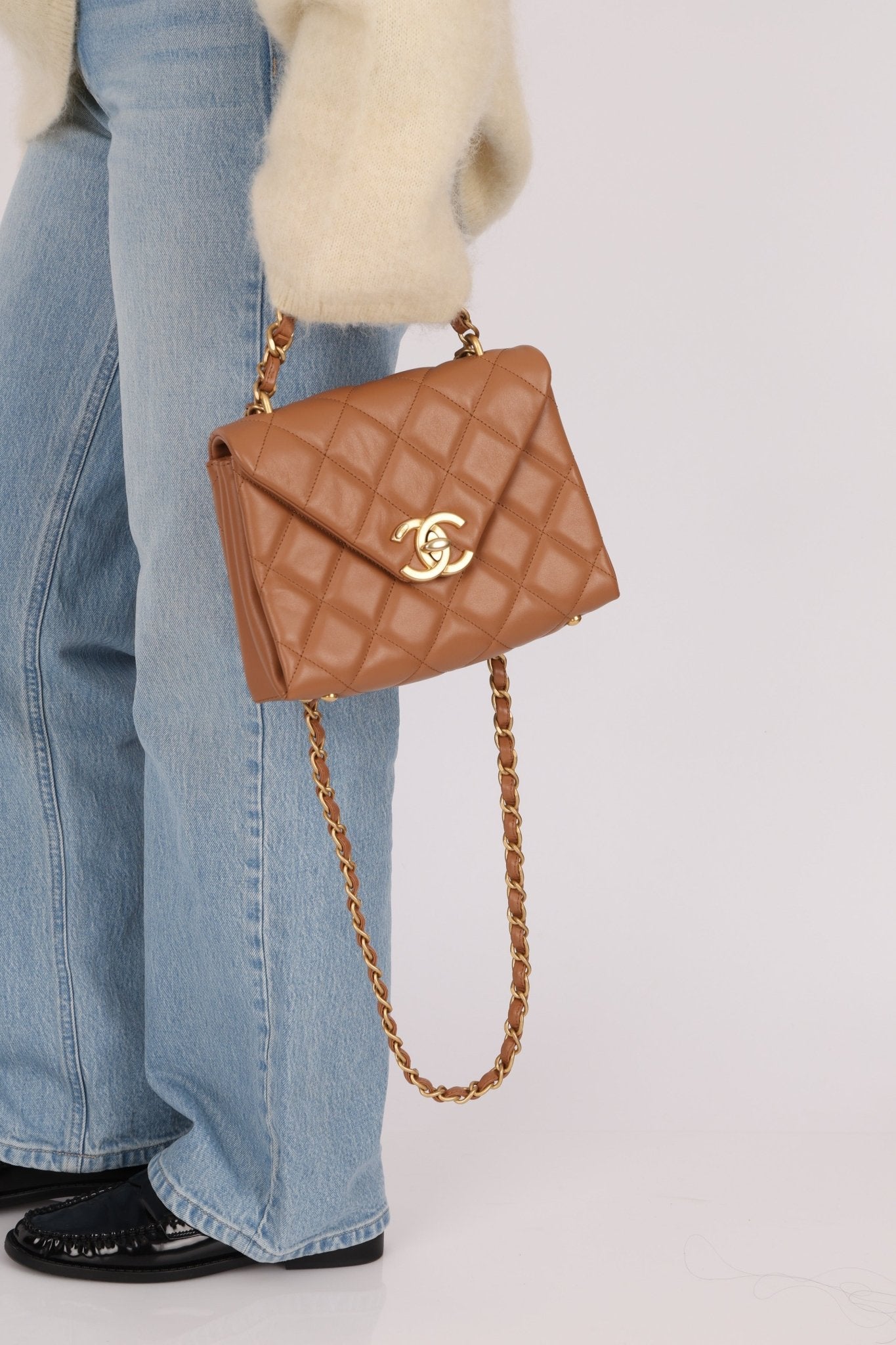 Chanel 2024 Tan Calfskin Envelope Chain Flap Bag - FashioNica