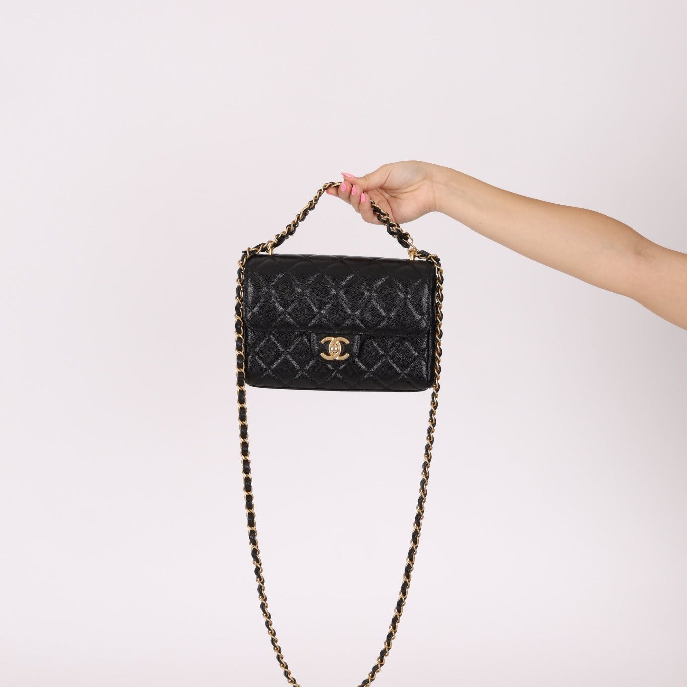 Chanel 2025 Caviar Chain Top Handle Turnlock Mini Flap - FashioNica
