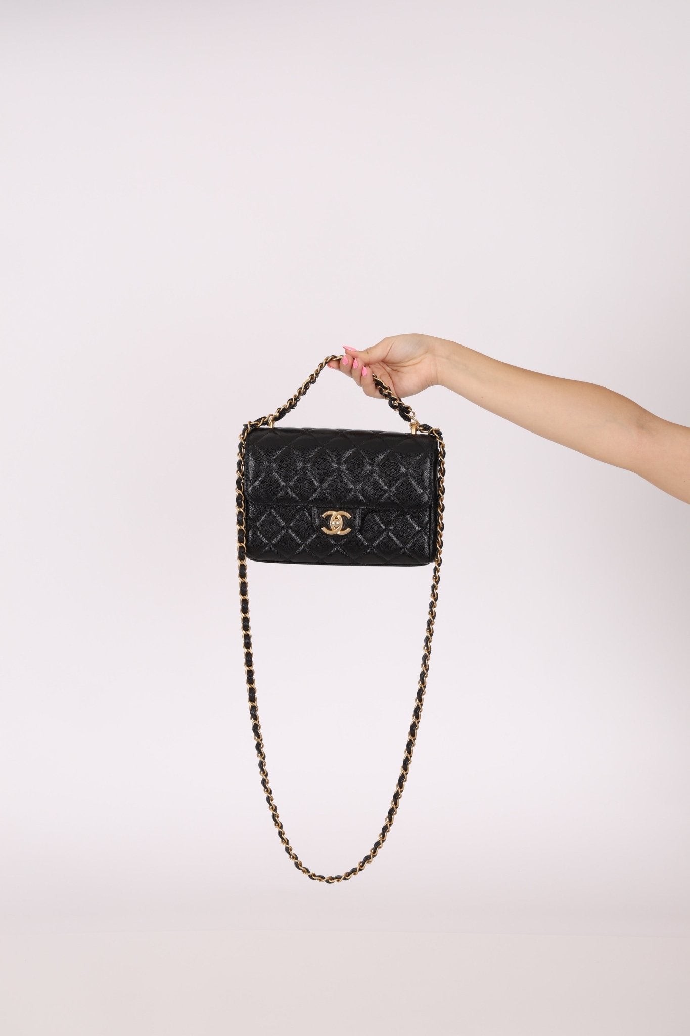 Chanel 2025 Caviar Chain Top Handle Turnlock Mini Flap - FashioNica