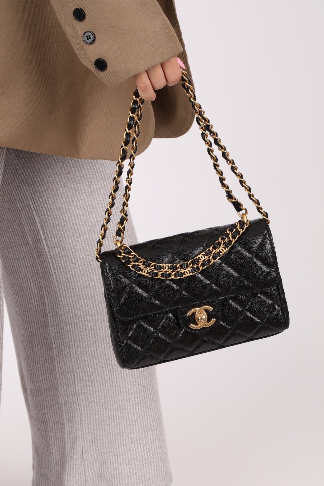 Chanel 2025 Caviar Chain Top Handle Turnlock Mini Flap - FashioNica