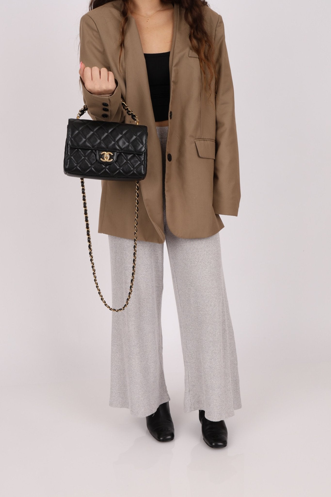 Chanel 2025 Caviar Chain Top Handle Turnlock Mini Flap - FashioNica