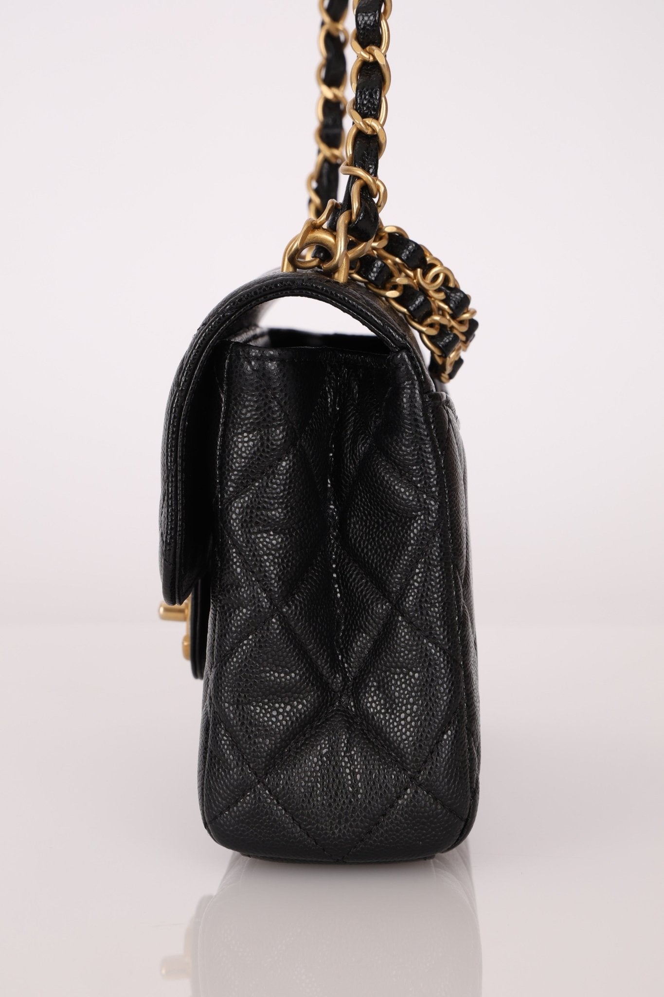 Chanel 2025 Caviar Chain Top Handle Turnlock Mini Flap - FashioNica