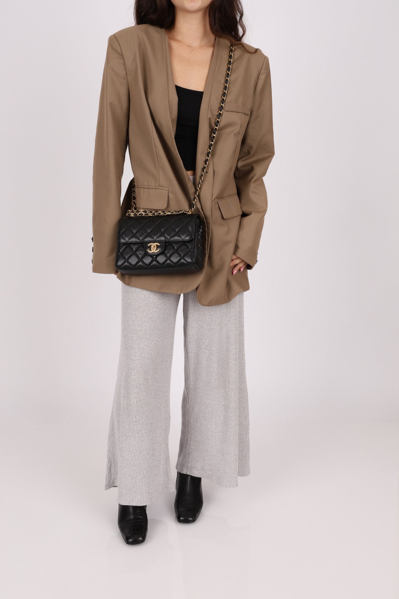 Chanel 2025 Caviar Chain Top Handle Turnlock Mini Flap - FashioNica