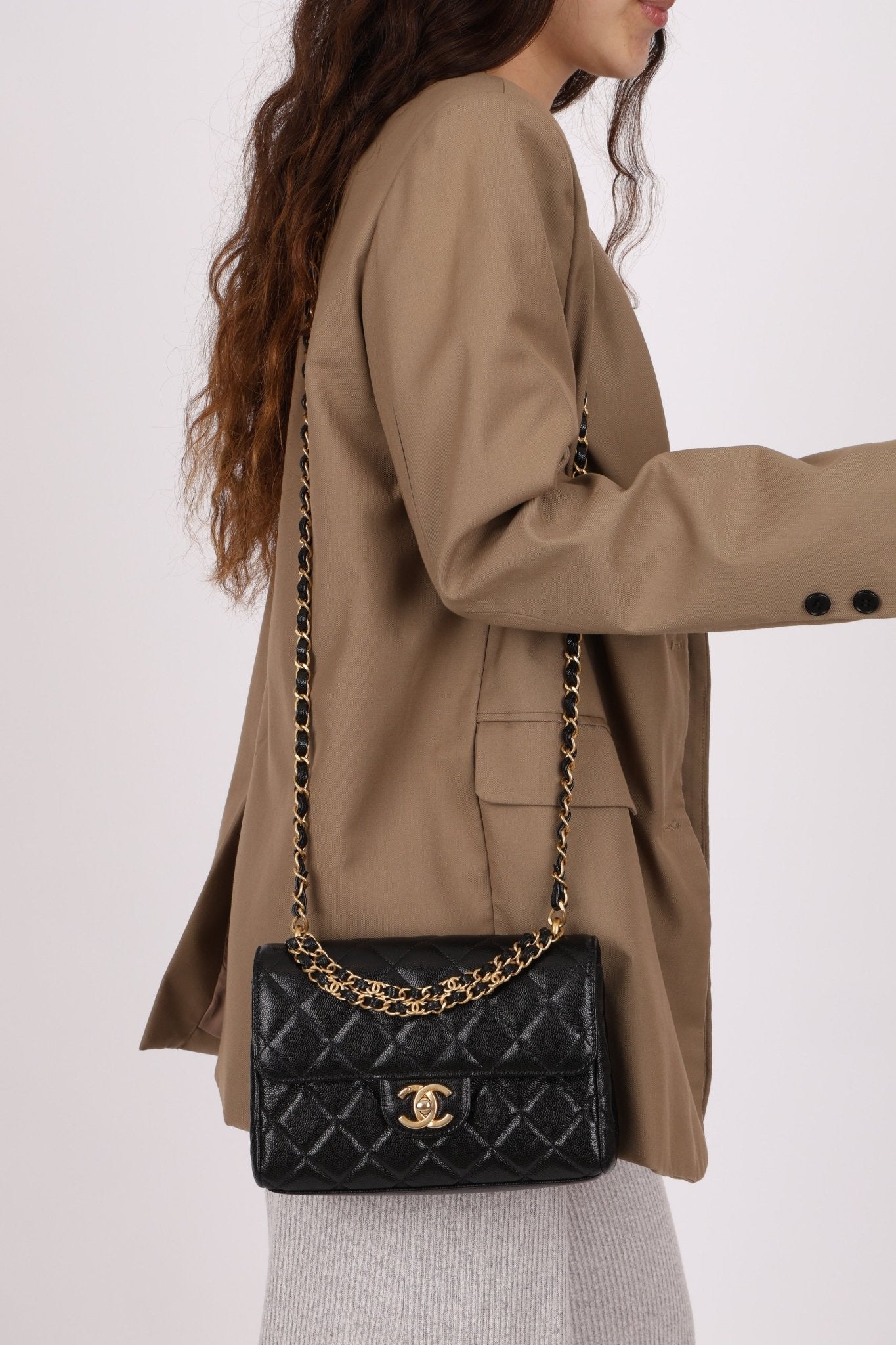 Chanel 2025 Caviar Chain Top Handle Turnlock Mini Flap - FashioNica