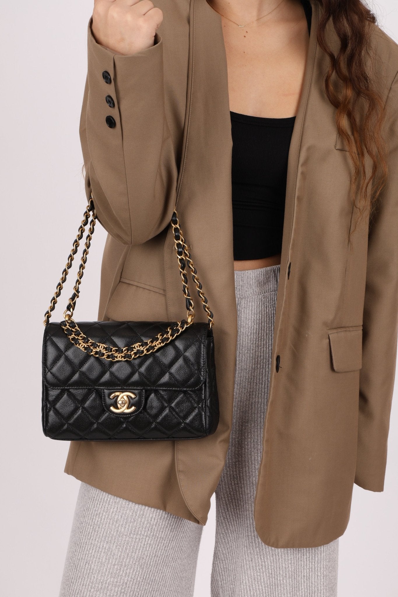 Chanel 2025 Caviar Chain Top Handle Turnlock Mini Flap - FashioNica