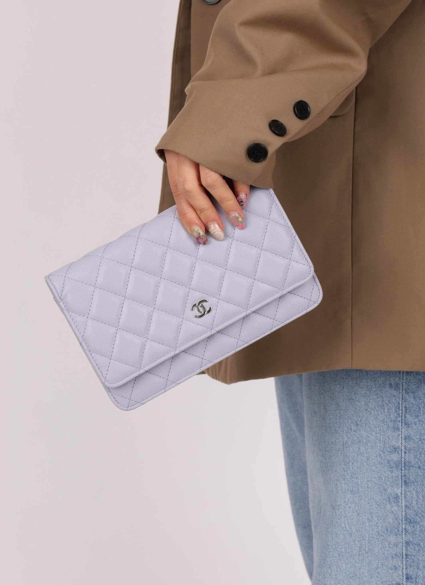 Chanel 21K Lavender Caviar Wallet on Chain - FashioNica