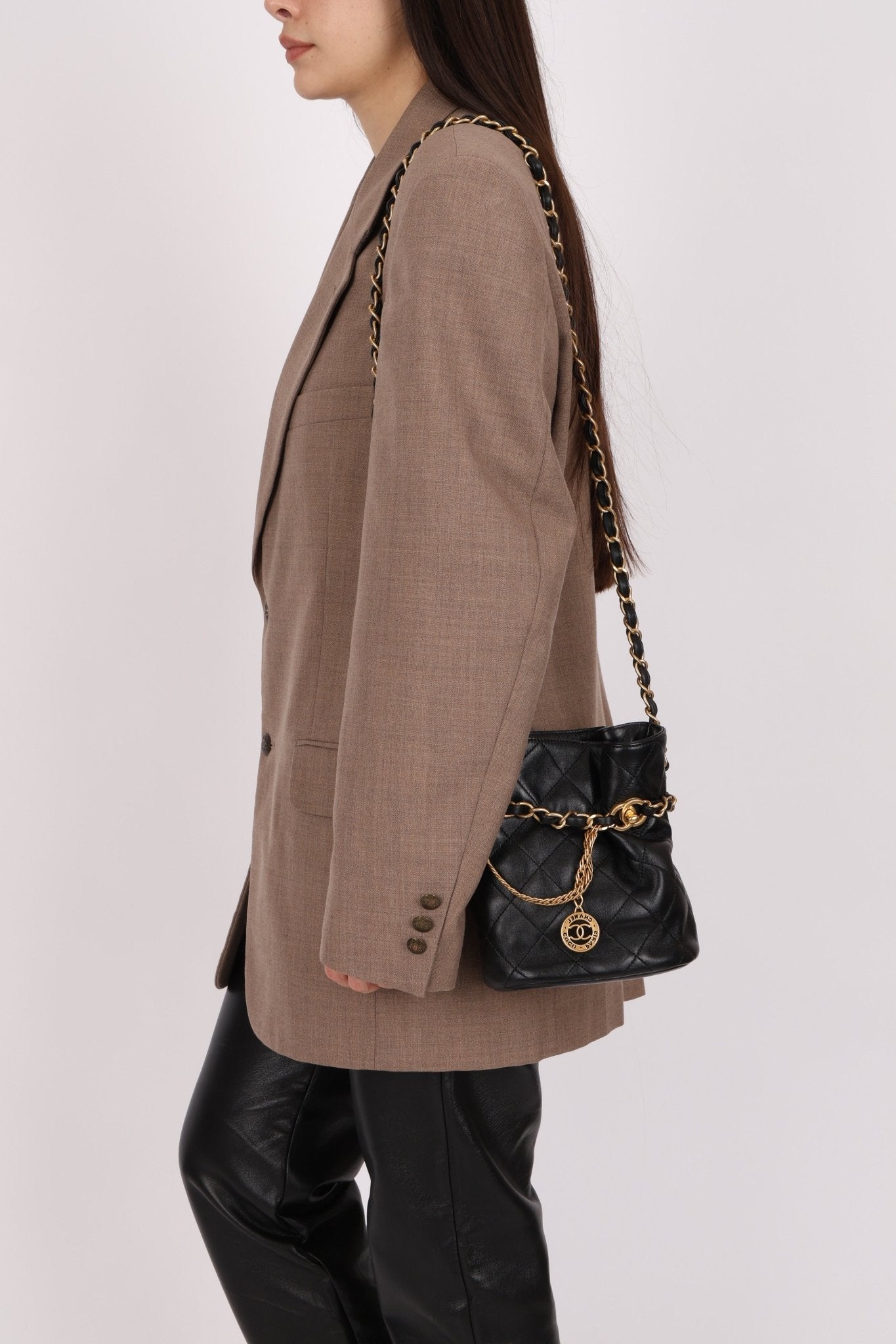 Chanel 23S CC Turnlock Medallion Chain Lambskin Bucket Bag - FashioNica